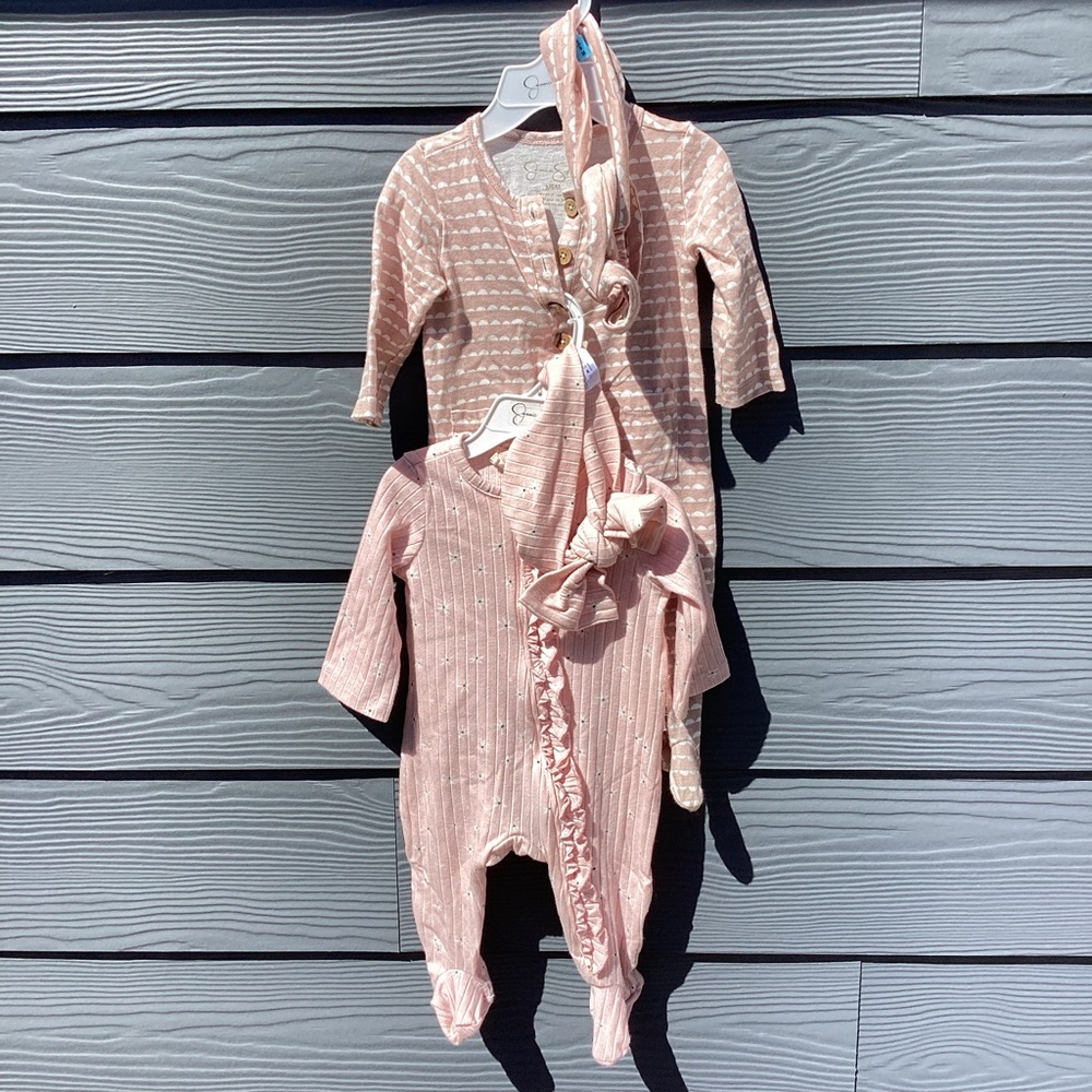 2 Jessica Simpson Baby One Piece Outfit Set with Headband 3/6 months New